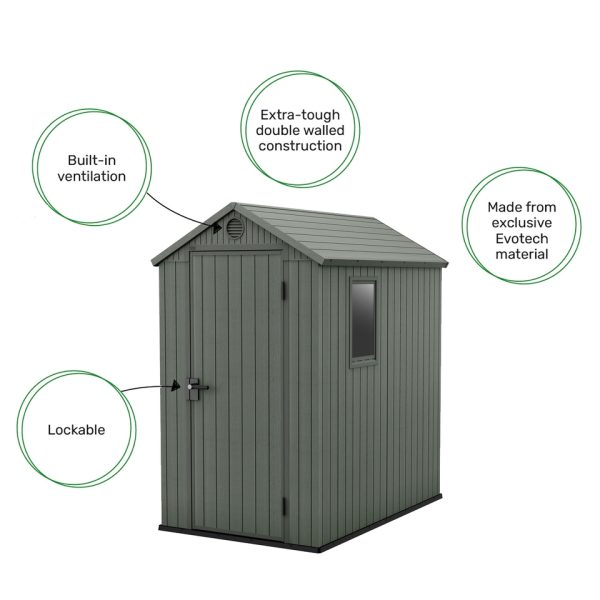 Keter 4’x6′ Norfolk Leisure Darwin Heavy Duty Plastic Garden Shed – Green