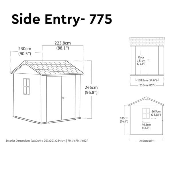 Keter 7′ x 7.5′ Newton Plus Side Entry Plastic Shed – Dark Grey-oakleysgardenmachine- Free shipping