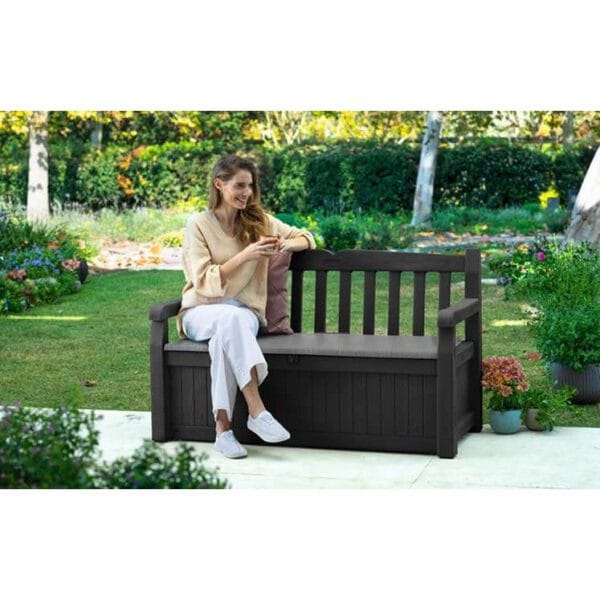 Keter Eden 265L Plastic Storage Bench – Dark Grey-oakleysgardenmachine- Free shipping