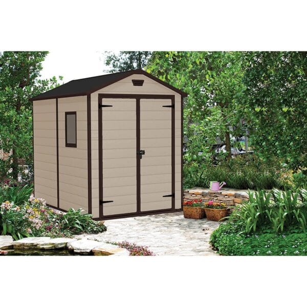 Keter 6′ x 8′ Manor Plastic Garden Storage Shed – Beige-oakleysgardenmachine- Free shipping