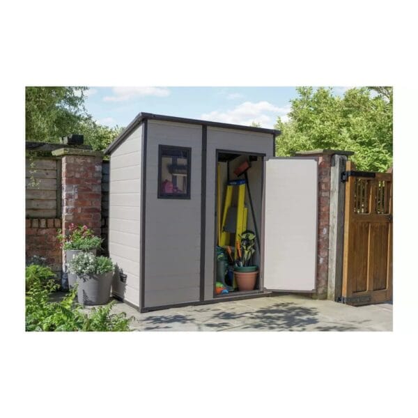 Keter 6′ x 4′ Manor Plastic Pent Garden Storage Shed – Beige-oakleysgardenmachine- Free shipping