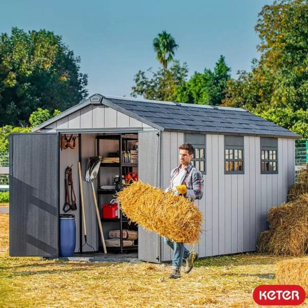 Keter 7.5′ x 15′ Oakland Heavy Duty Plastic Shed – Grey-oakleysgardenmachine- Free shipping