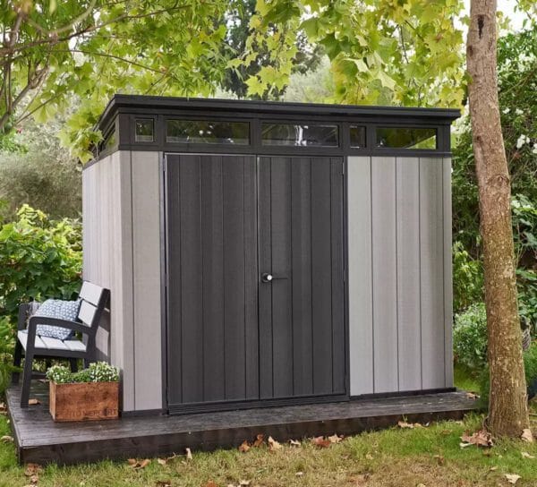 Keter 9’x 7′ Artisan Heavy Duty Plastic Pent Shed – Grey-oakleysgardenmachine- Free shipping