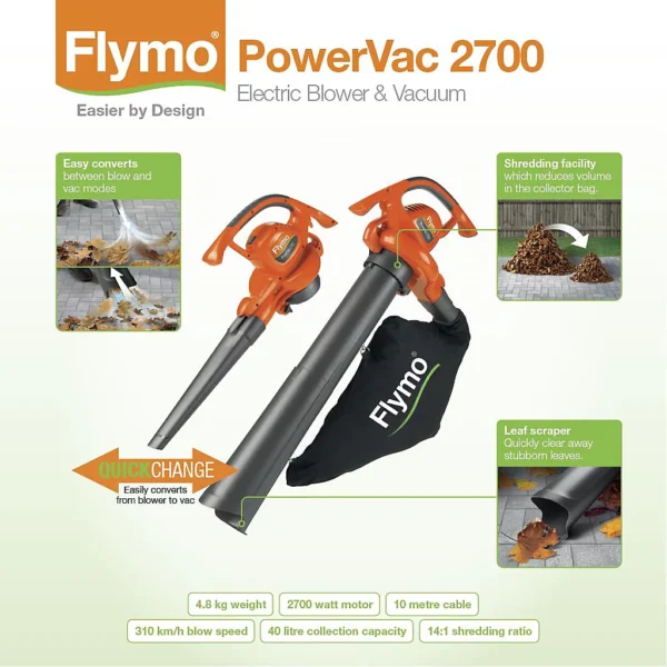 Flymo PowerVac 2700 Corded 2700W 100-230V Blower & vacuum