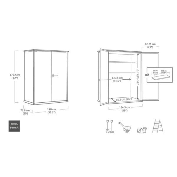 Keter 4’x2′ Cortina Alto Heavy Duty Vertical Plastic Garden Shed with Shelves-oakleysgardenmachine- Free shipping