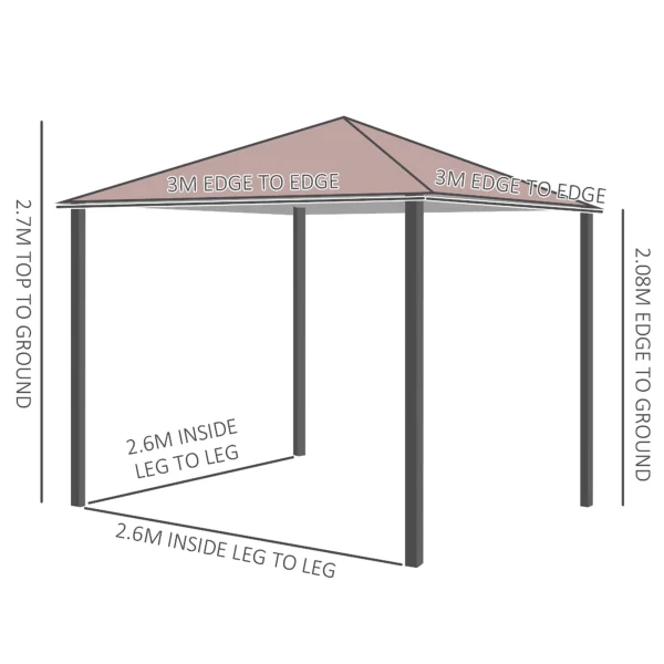 Outsunny 3m x 3m Garden Metal Gazebo Marquee Party Tent Canopy Shelter Pavilion